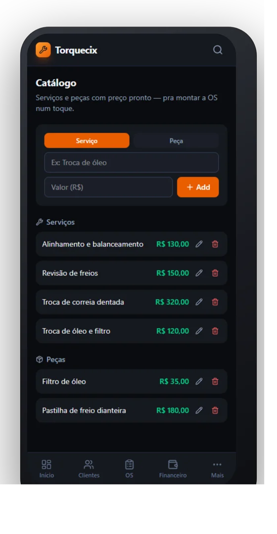 Catálogo de serviços no Torquecix